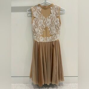 Elegant Tan and White Lace Lyrical Dance Dress Costume